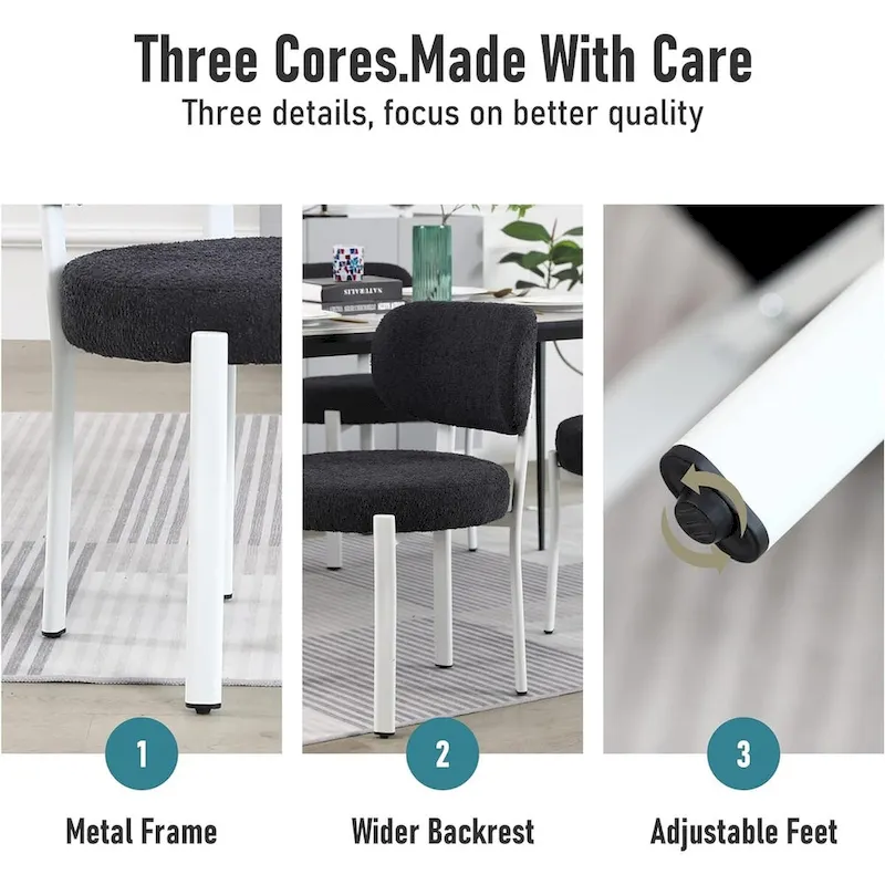 XINMICS Upholstered Modern Boucle Dining Room Chairs with White Metal Legs