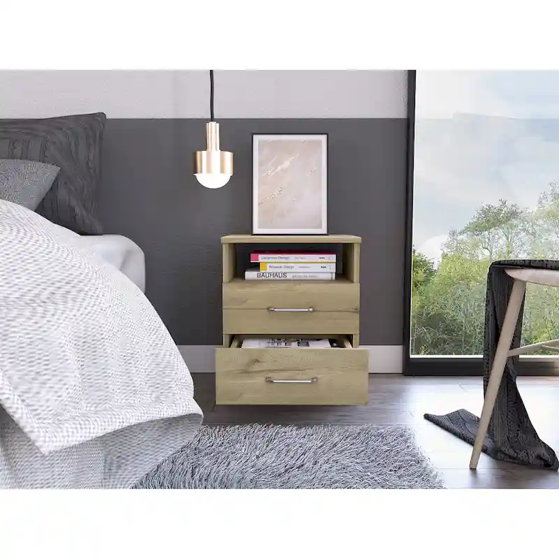 2-Drawer Nightstand with Open Shelf – Black / Dark Brown / Light Oak / White / Light Gray
