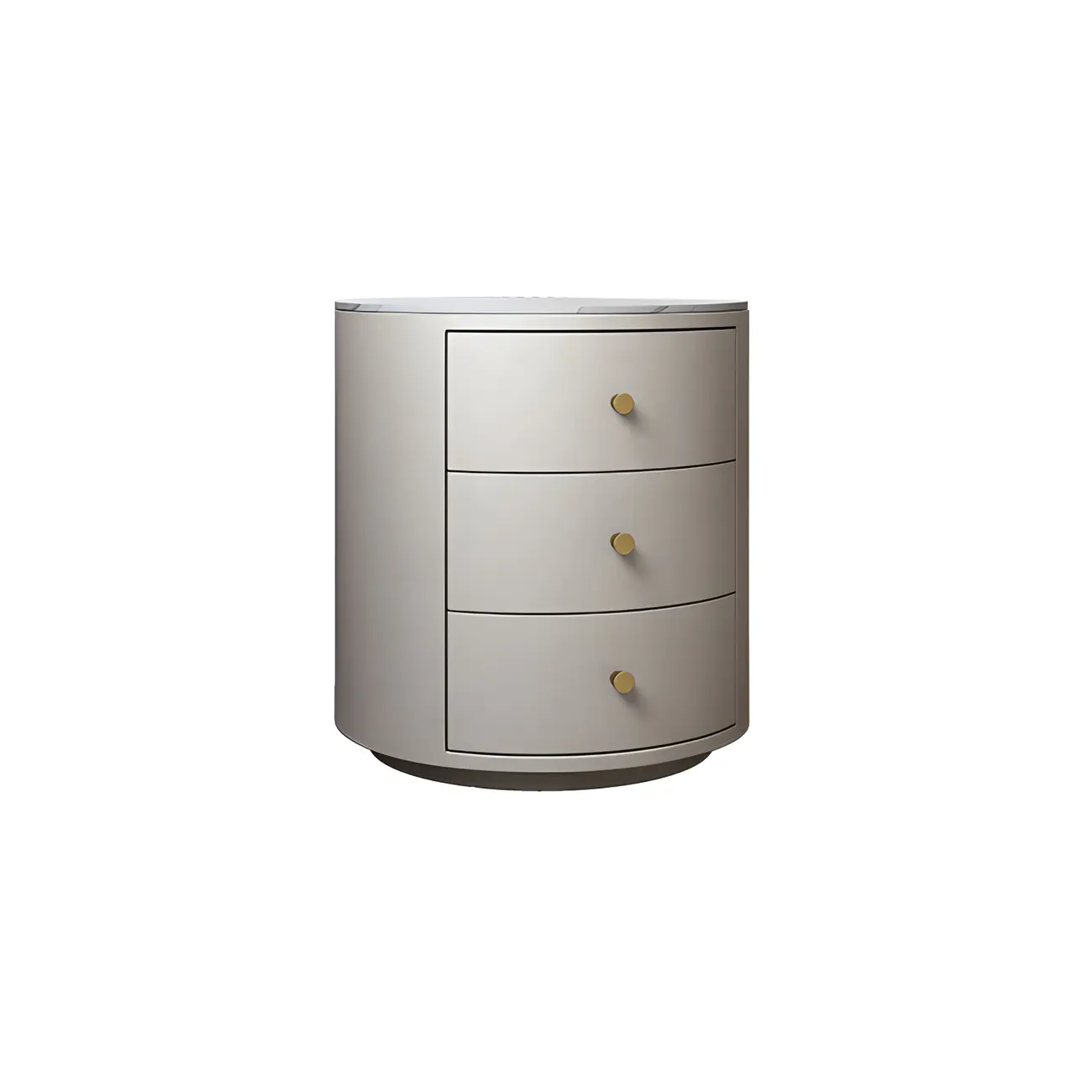 Modern Faux Leather Round Bedside Table with Two Drawers in Grey