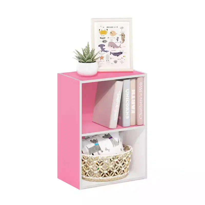 2-Shelf Desktop Bookcase, Pink/White, Single User