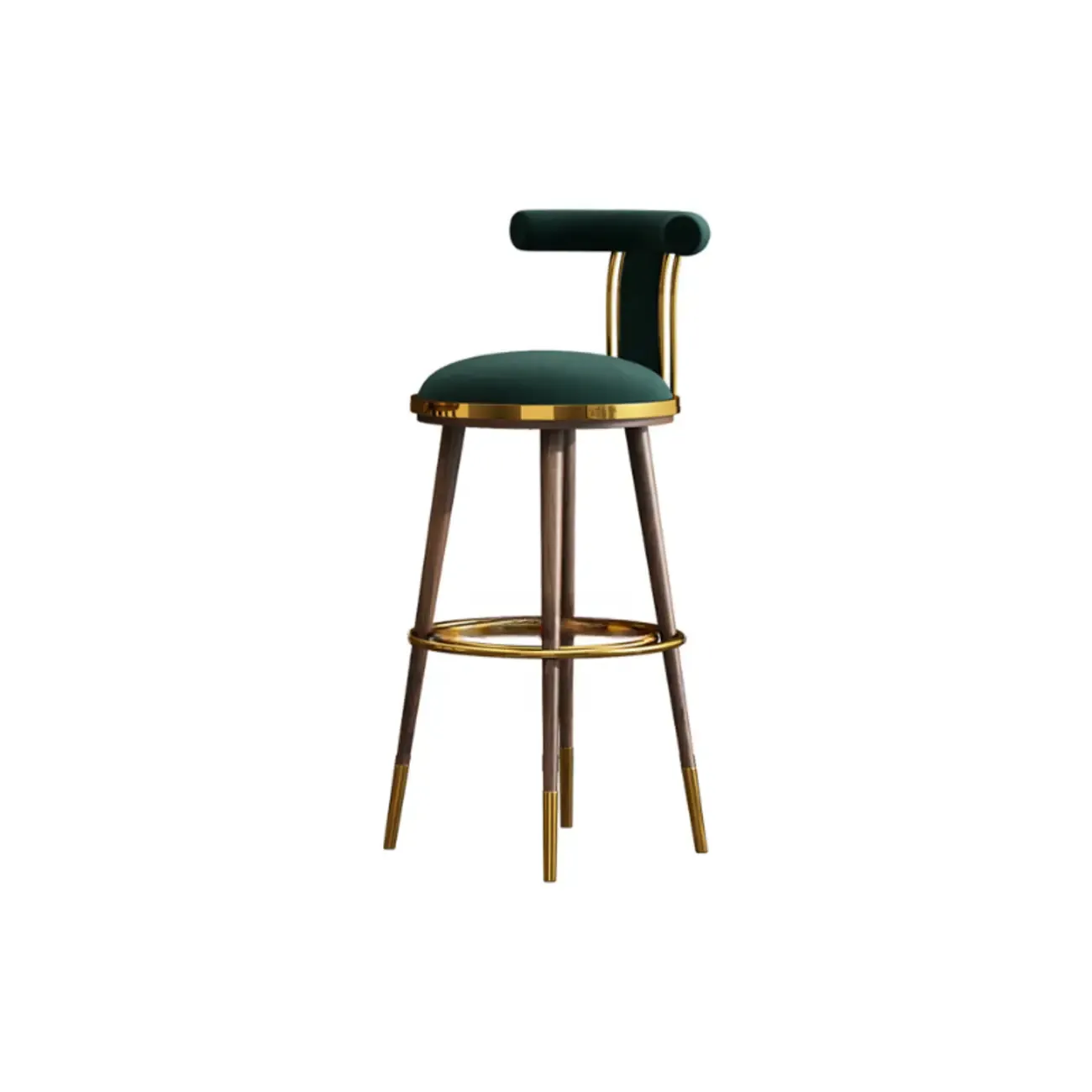 Glam Wood Velvet Upholstered Gold Accent Bar Stool