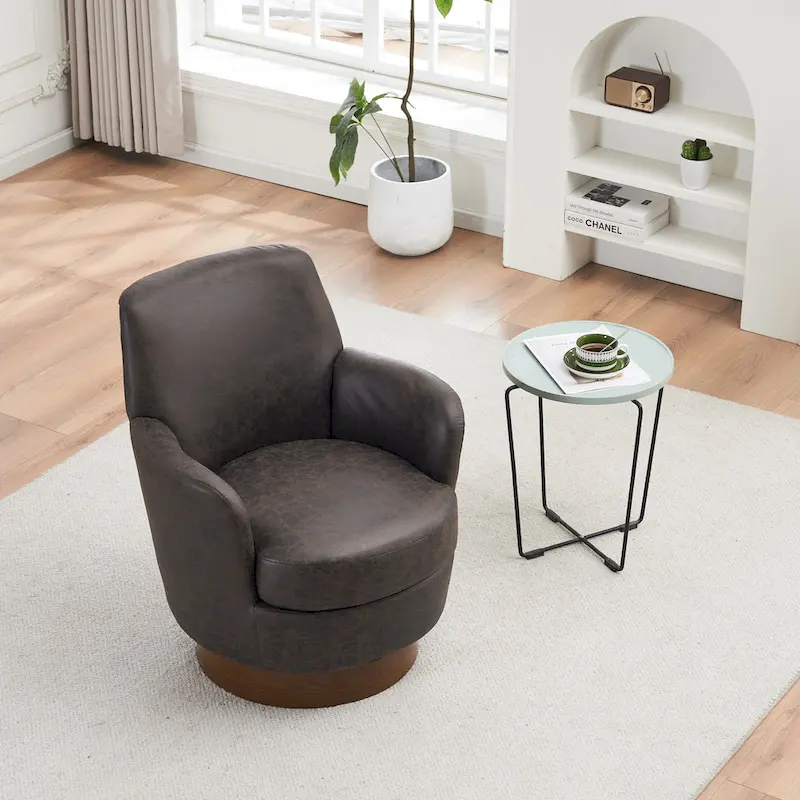 Brown PU Leather 360° Swivel Barrel Chair - Single Seat