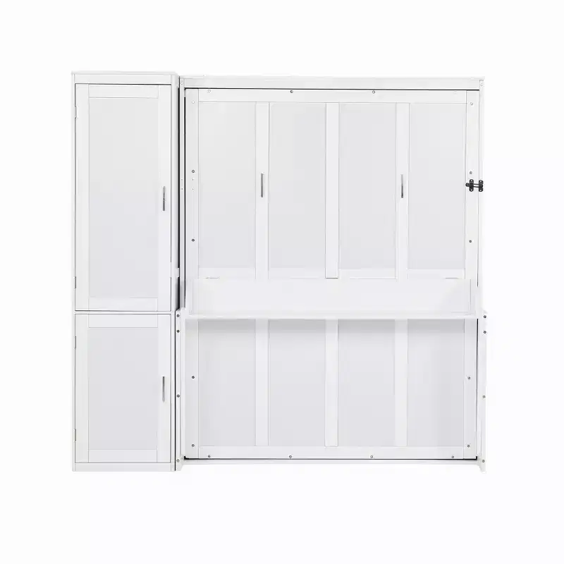 White Queen Murphy Bed with Wardrobe & Desk, 2–3 Person Assembly