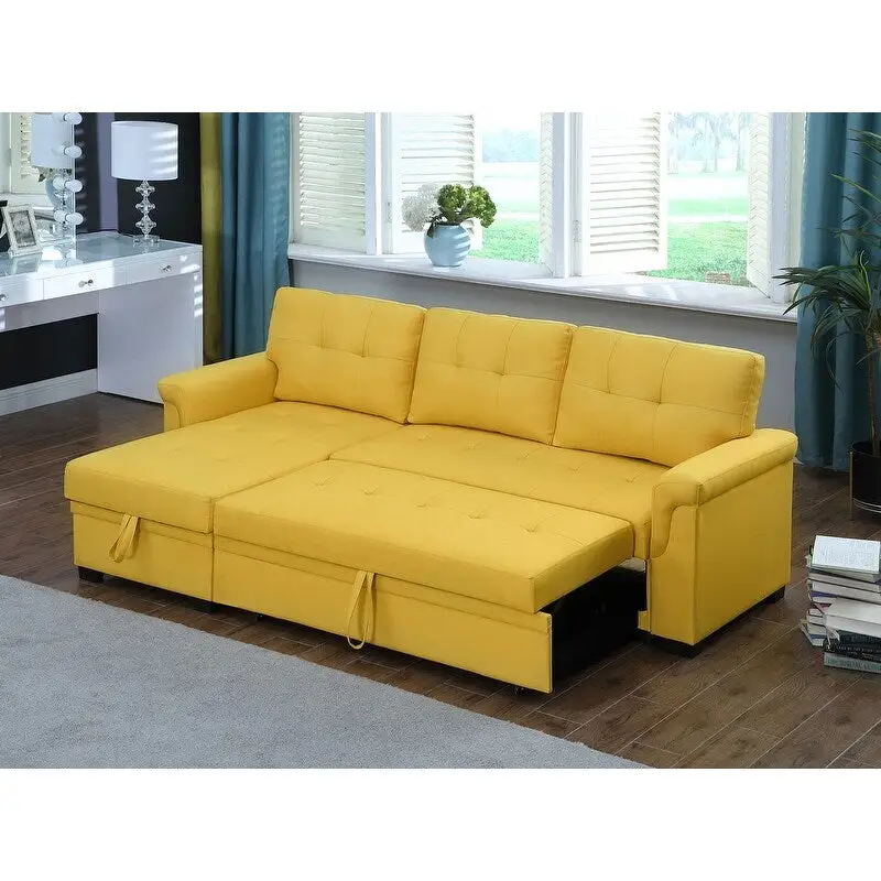 Reversible L-Shaped Linen Sleeper Sectional Sofa with Storage