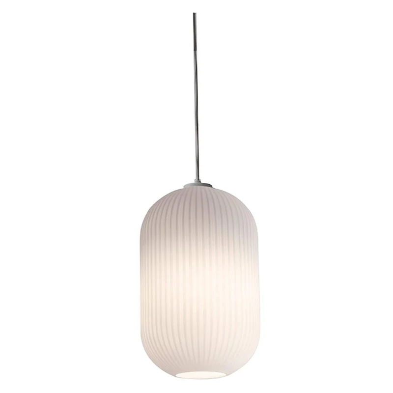 AFX Callie 15-inch White Pendant, Frosted Ribbed White Glass Shade