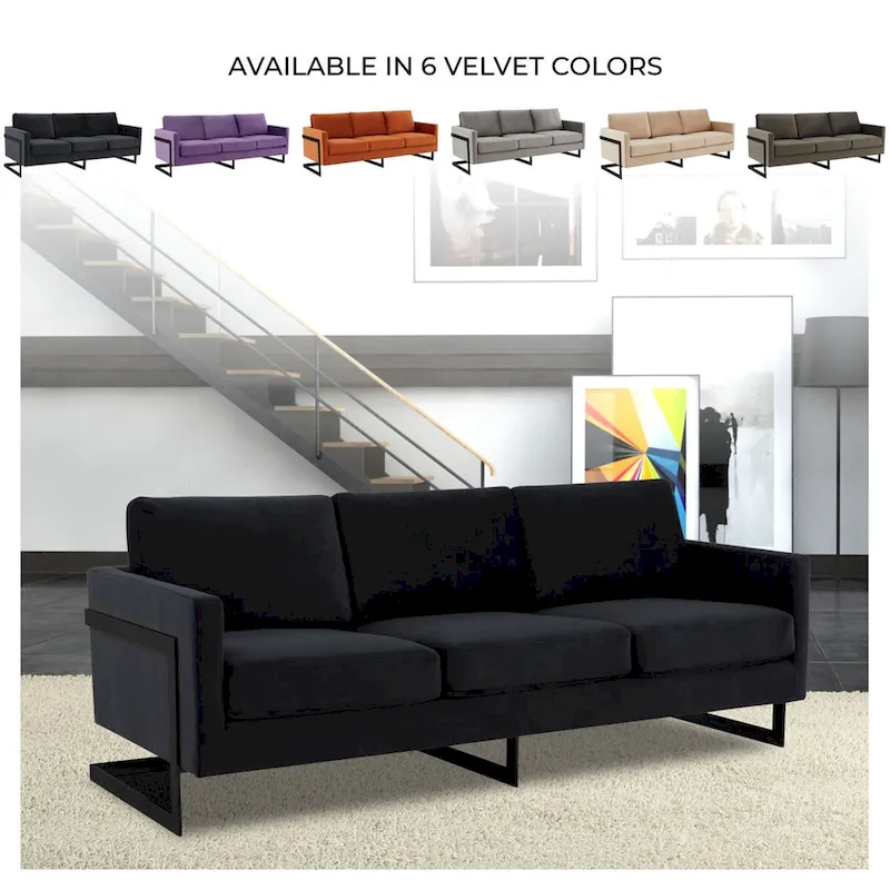 Leisuremod Lincoln 3-Seater Upholstered Velvet Sofa with Black Stainless-Steel Base