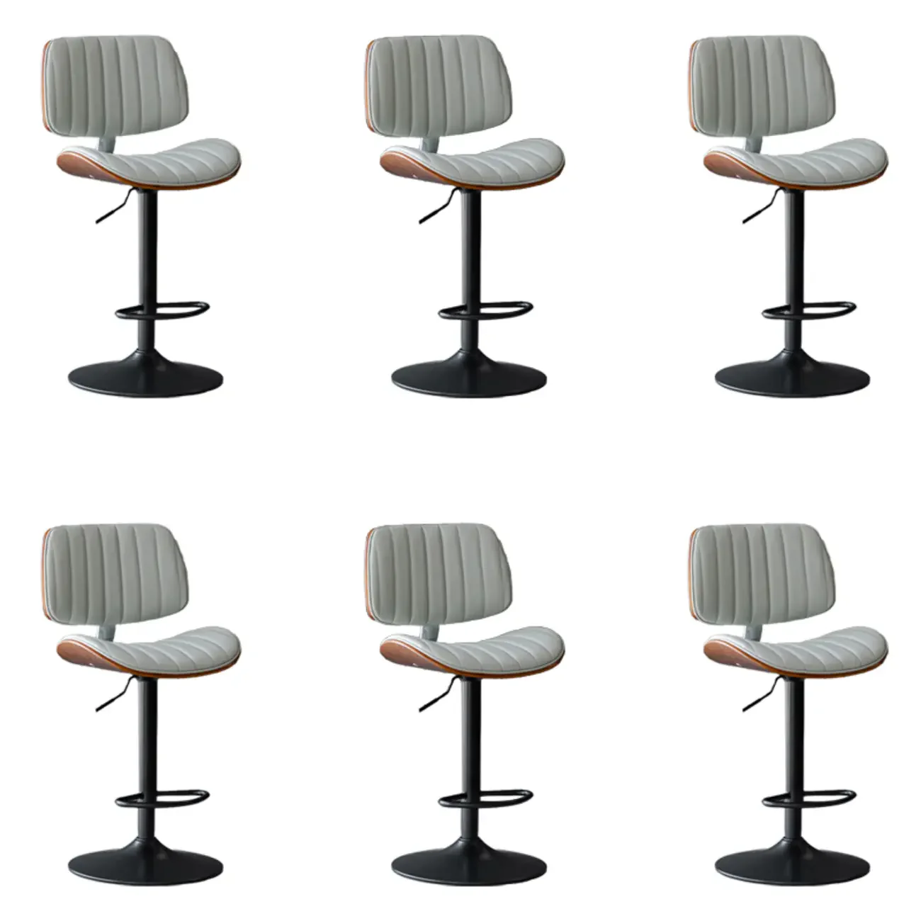 Adjustable Height Bucket Swivel Leather Bar Stool with Back