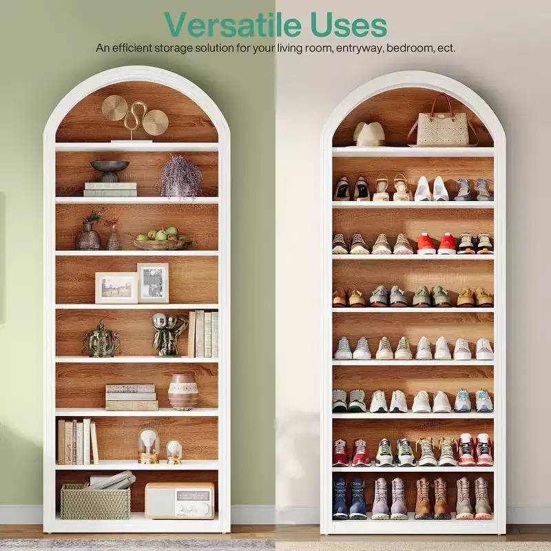 Lantine 78.74 Bookshelf, Wooden Arched Bookcase Display Shelving Unit