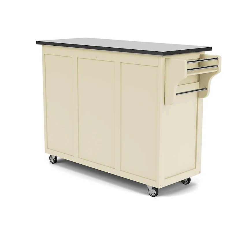 Puff Island White Finish with Stainless Steel Top Kitchen Cart