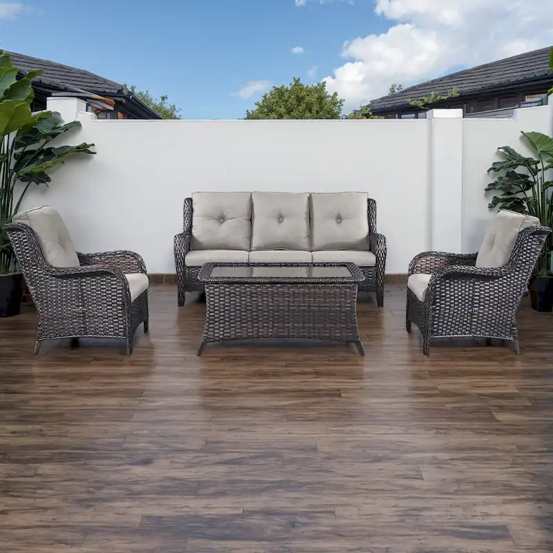 Gymojoy 4-Piece Outdoor Patio Sofa Chair with Coffee Table