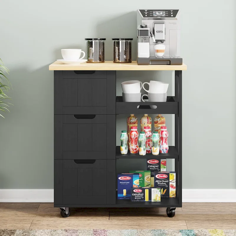 Futzca Kitchen Island Cart with 3 Open Shelves and 3 Drawers - N/A