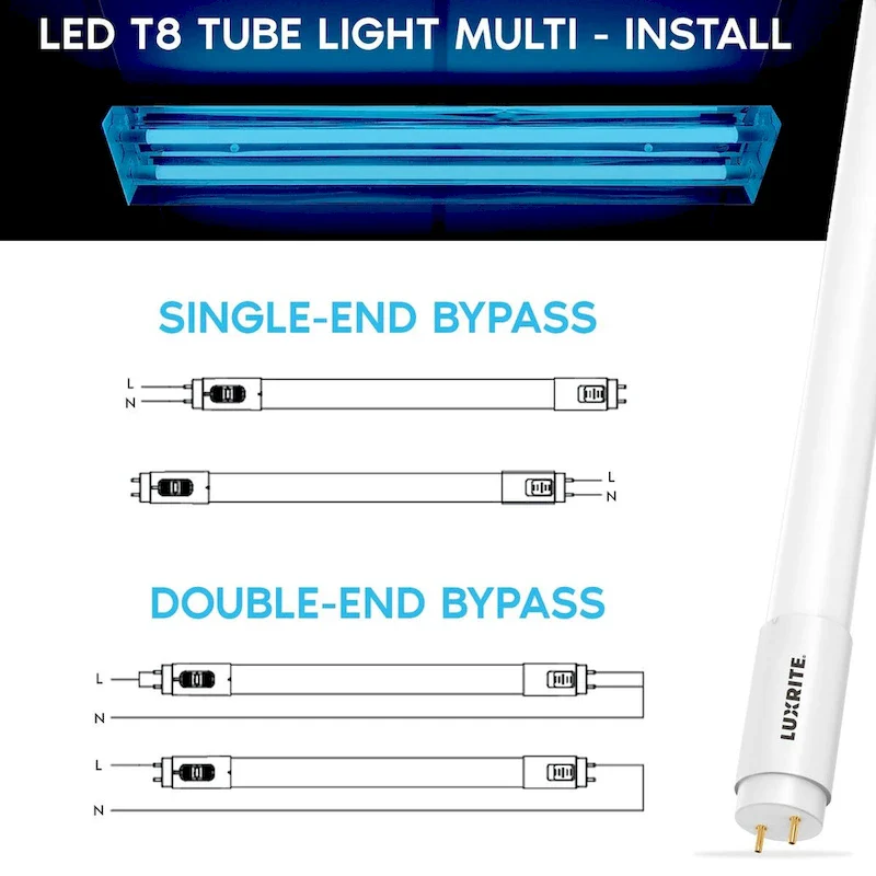 Luxrite 30-Pack 4FT T8 LED Tube Lights, 12W/15W/18W Tunable, 5CCT 3000K-6500K, Ballast Bypass, Up to 2250LM, UL, DLC - 30