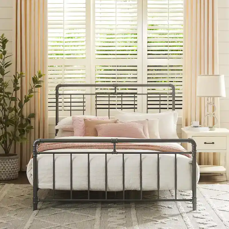 Retro Charcoal Black Metal Bed
