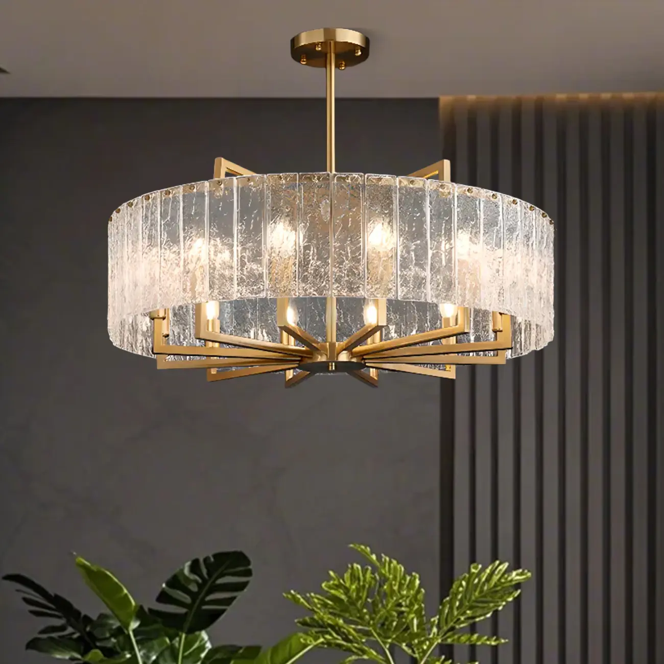 Modern Round Brass Crystal Chandeliers for Living Room