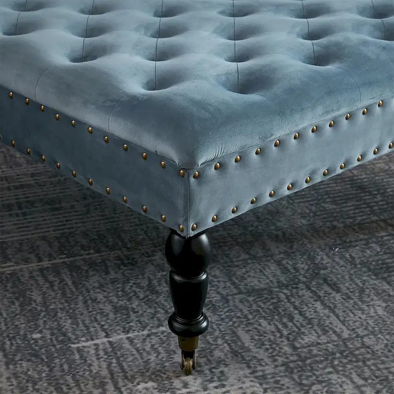 Button-Tufted Round Ottoman – 33 x 33 x 18 Inch
