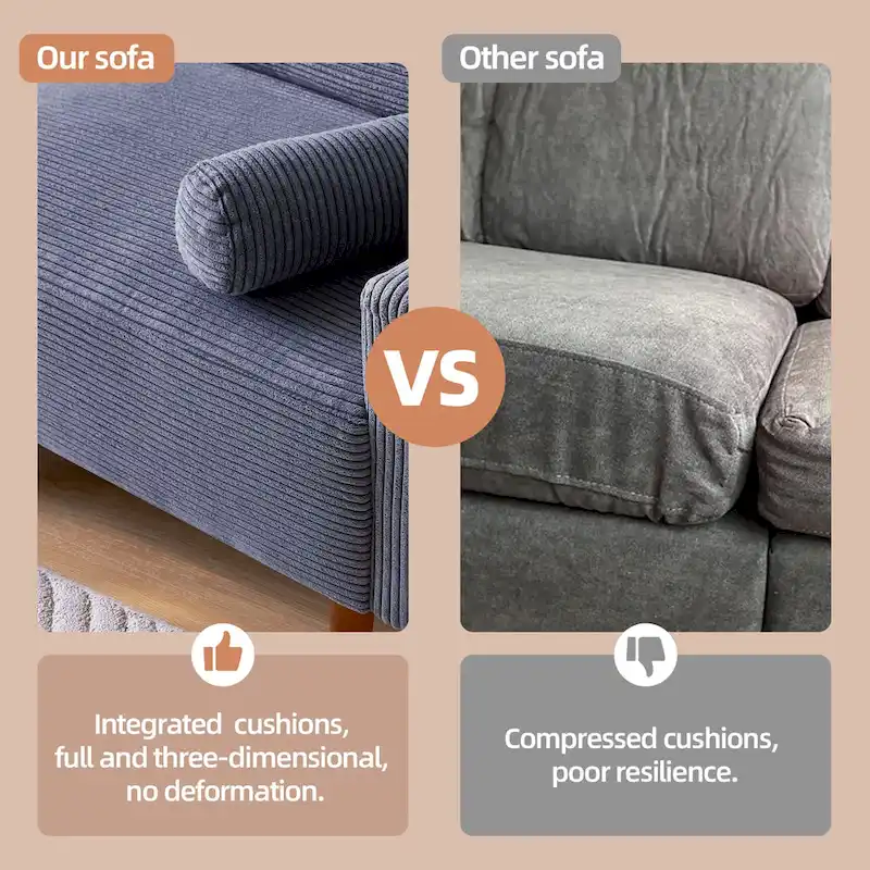 HOOOWOOO Mid-Century Modern Upholstered Sofa Couch with Rolled Pillows