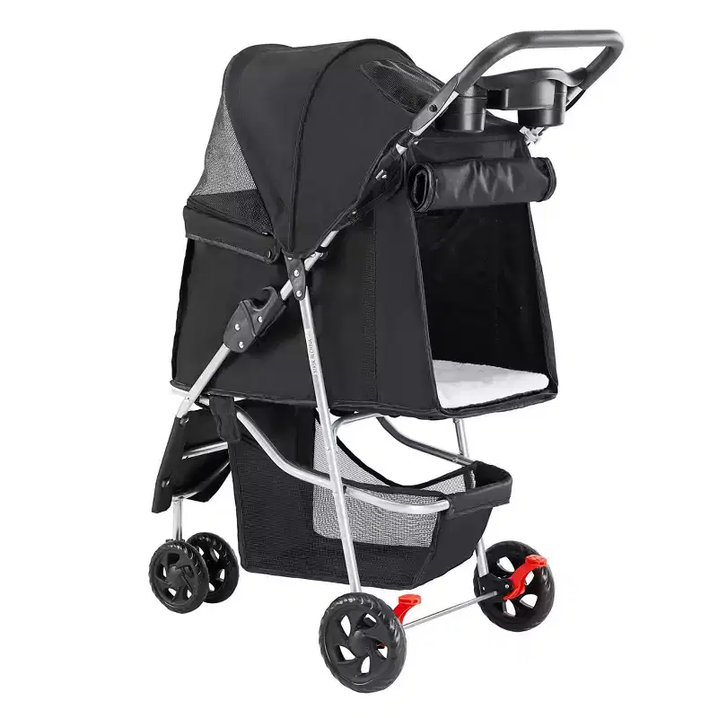 Gray Foldable Pet Stroller with Storage Basket, for Small/Medium Dogs & Cats