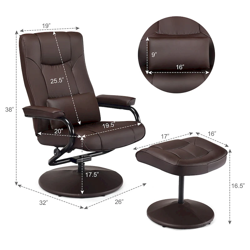 Recliner Chair 360 Degree Swivel PU Leather Chair with Footrest