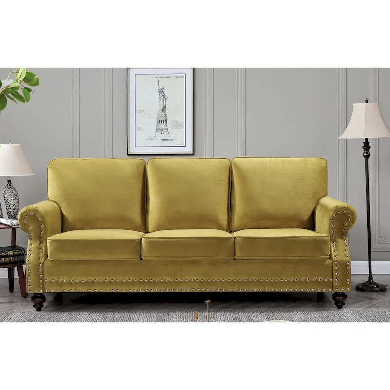 Ramos Nailhead Velvet 3-Piece Set-Loveseat Sofa and Chair