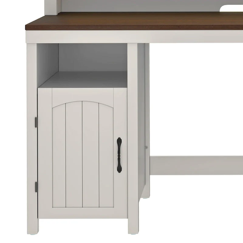 Farmhouse Wood Office Desk with Drawer and LED Strip & Power Outlets