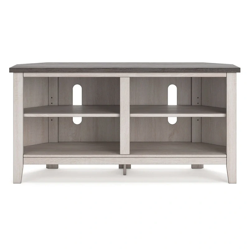 Elia Corner TV Media Console, 4 Shelves, Gray, Rustic White, 48 Inch