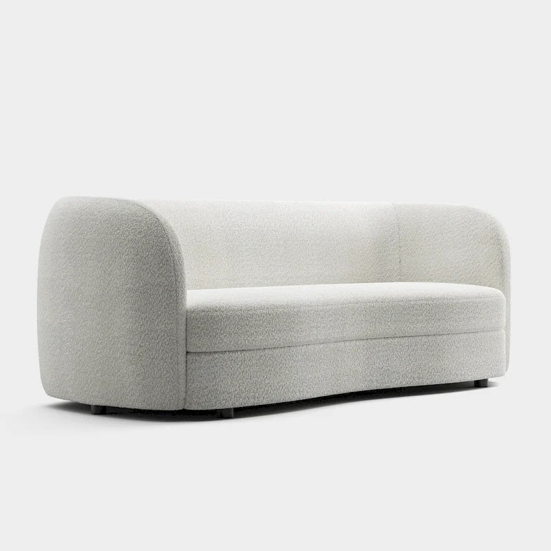 Modern Curved Arms Boucle Sofa Couch with Kidney Style Seat and Round Wooden Legs