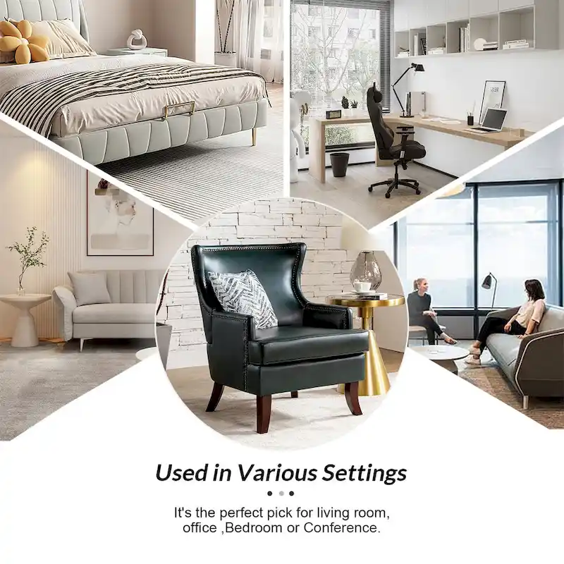 Angeles Mid-century Modern Ergonomic Vegan Leather Armchair with Wingback by HULALA HOME