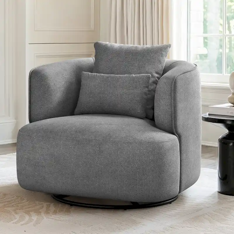 LUE BONA Swivel Accent Armchair Fabric Blend, Modern Upholstered Barrel Chair Living Room Sofa Chair