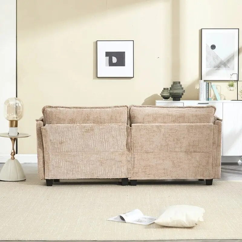 76.77 Chenille Upholstered Sofa with 2 Ottomans