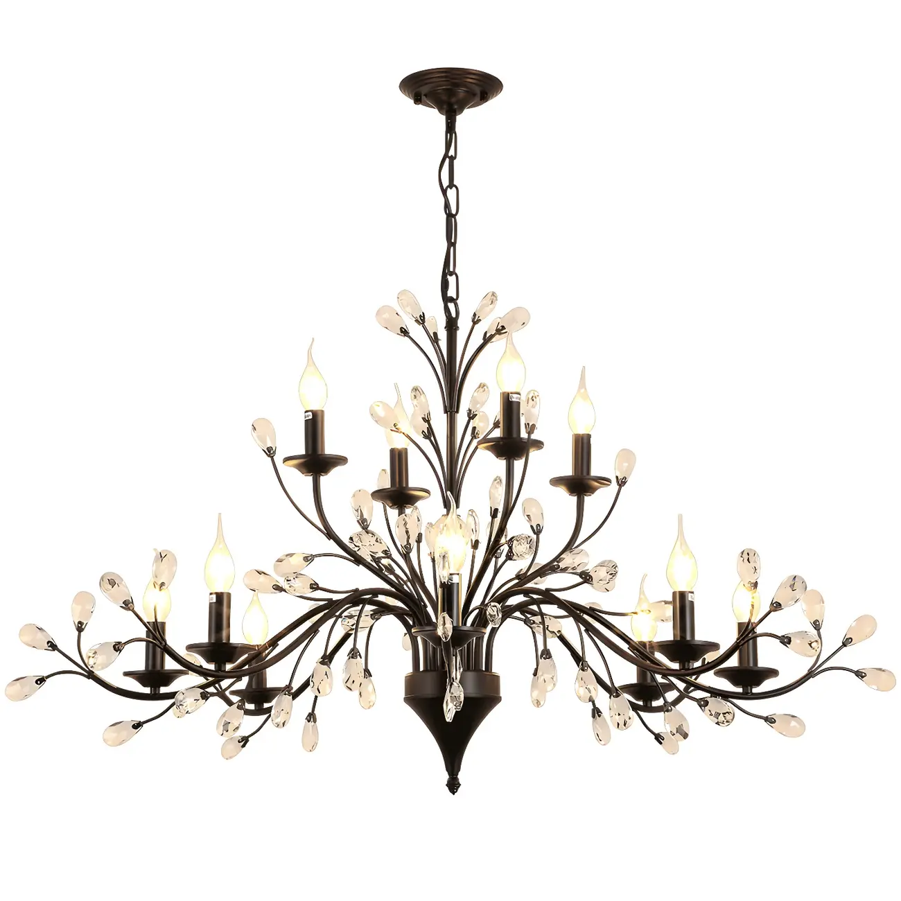 Modern Elegant Black Branch Crystal Candelabra Chandelier