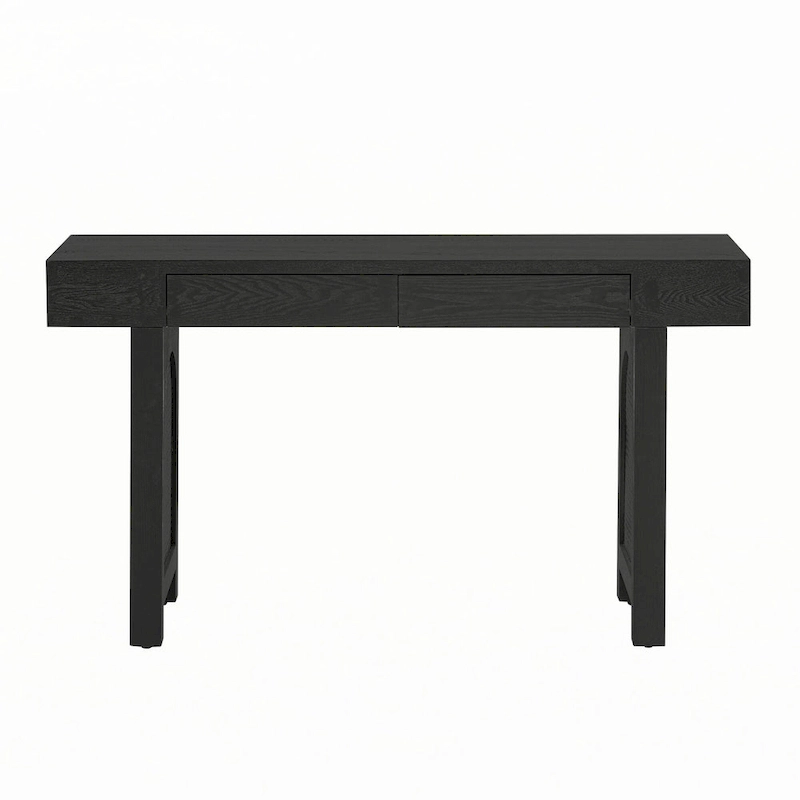 Narrow Console Table with Rattan Accent(Antique Black)