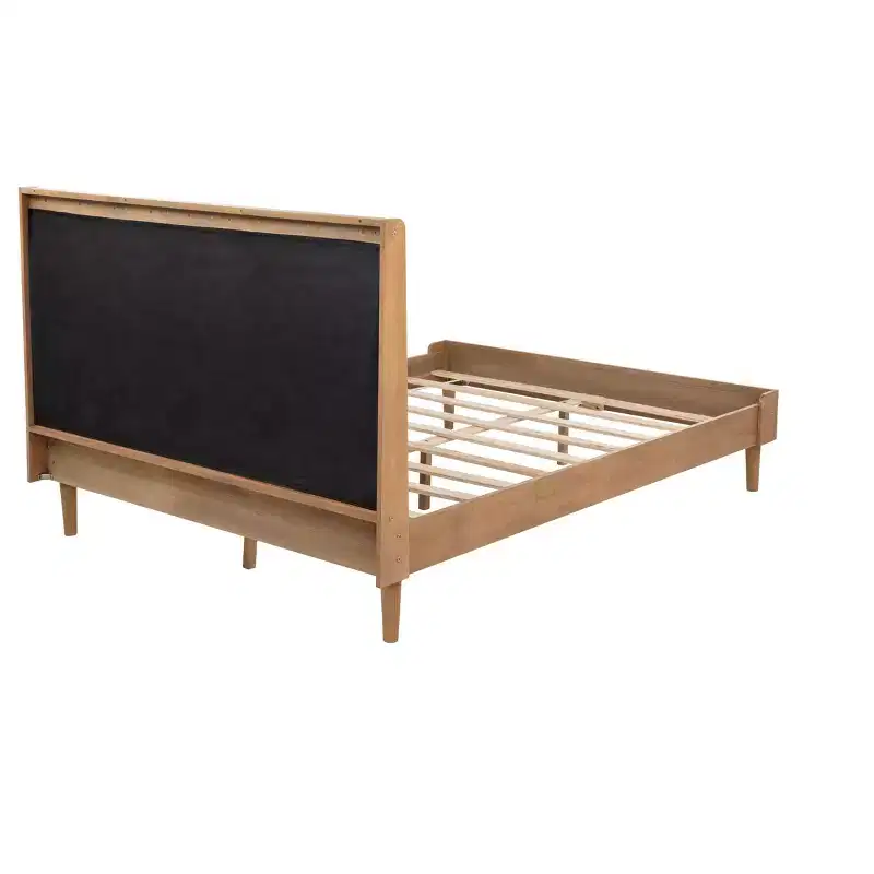 Whisen Wood Bed with Upholstered Headboard and Strengthened Frame