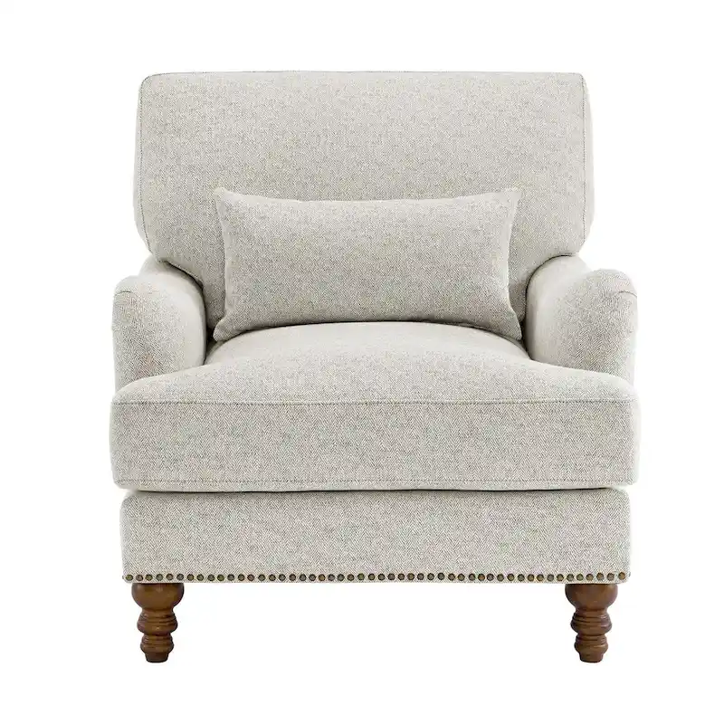 Modern Accent Chair Upholstered Solid Wood Frame with Lumbar Pillow Living Room Armchair