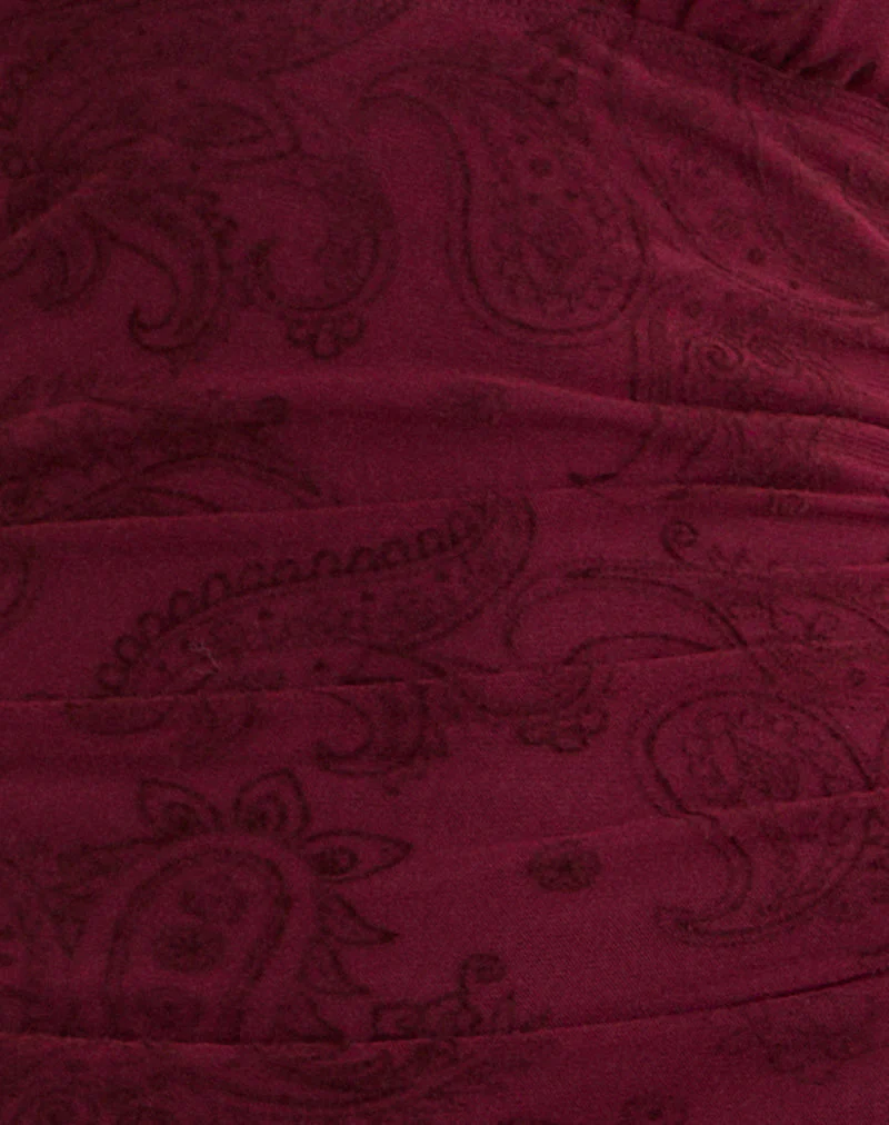 Kamau Dress in Flock Compact Paisley Wine