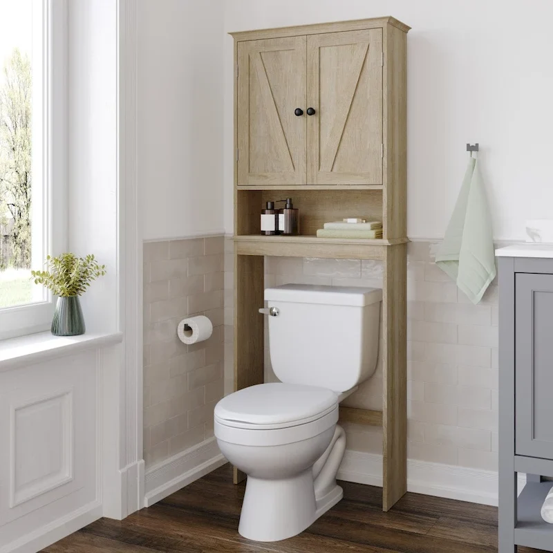 Farmhouse Over the Toilet Cabinet with Shelves and Magnetic Closure Doors