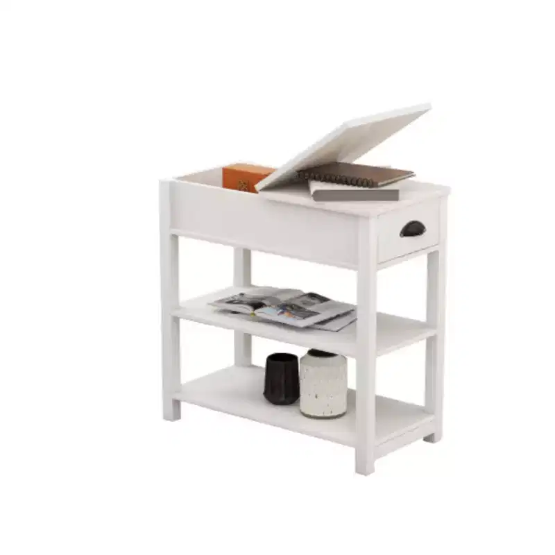 White Flip-Top Narrow Side Table with Storage Shelf, 1-Piece