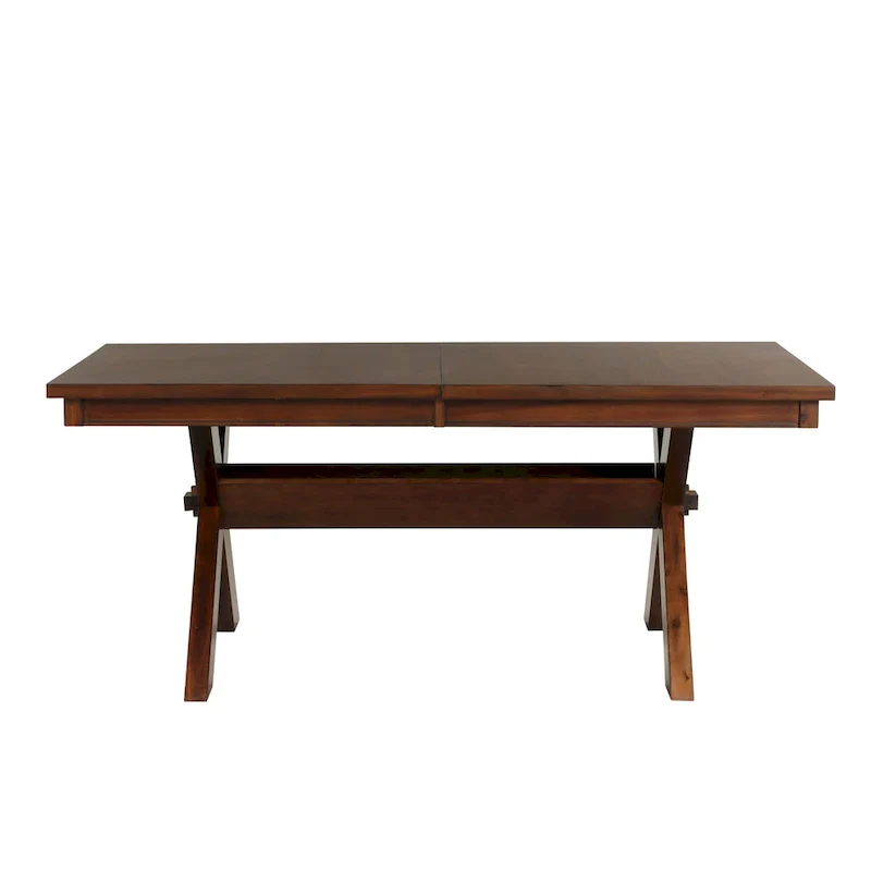 Roundhill Furniture Karven Wood Trestle Extendable Dining Table with Leaf, Dark Hazelnut