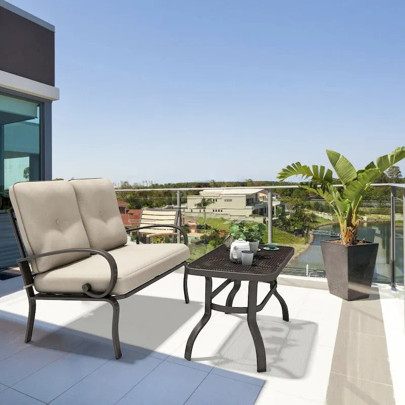 Costway 2 Pcs Patio LoveSeat Coffee Table Set Furniture Bench With - See Details