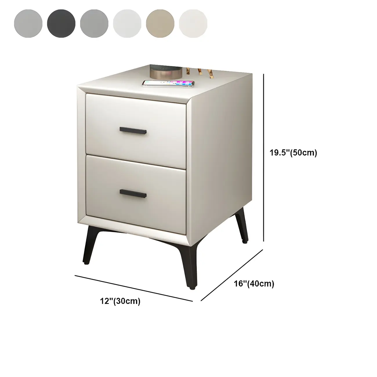 Modern White Metal Bedside Table with 2 Drawers