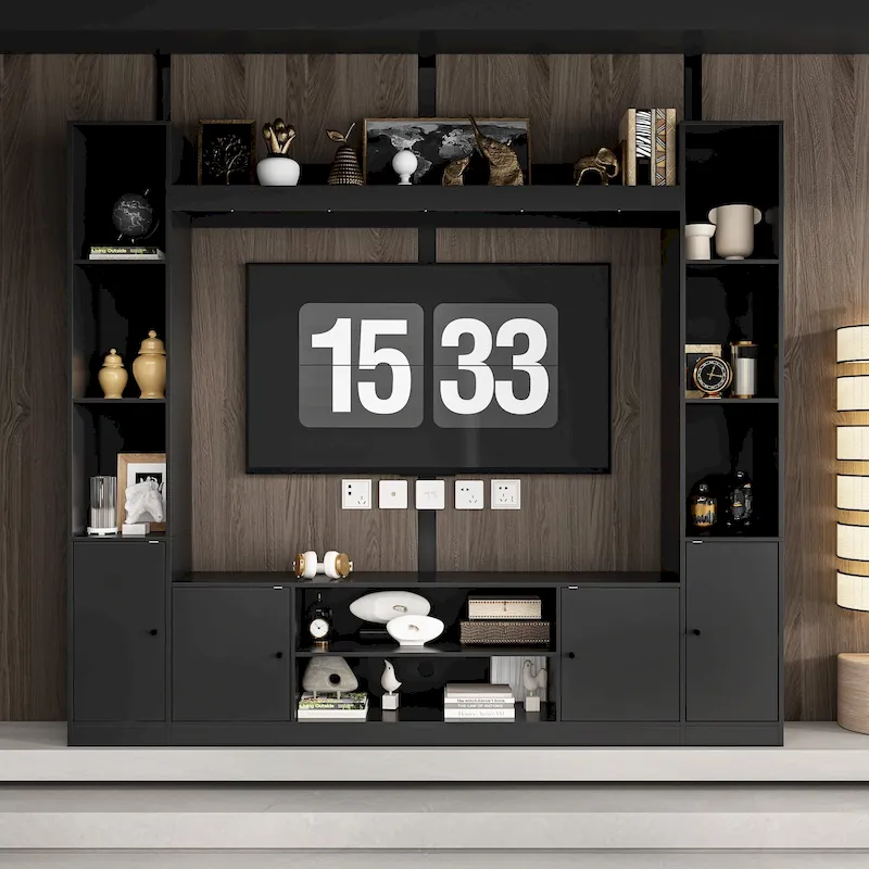 Entertainment Hub w/Fireplace Insert Compatibility Sleek Media Center