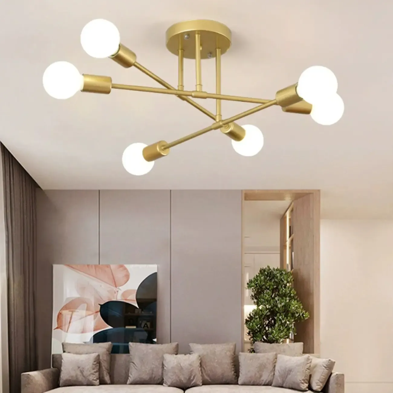 Industrial Linear Sputnik Semi Flush LED Ceiling Light