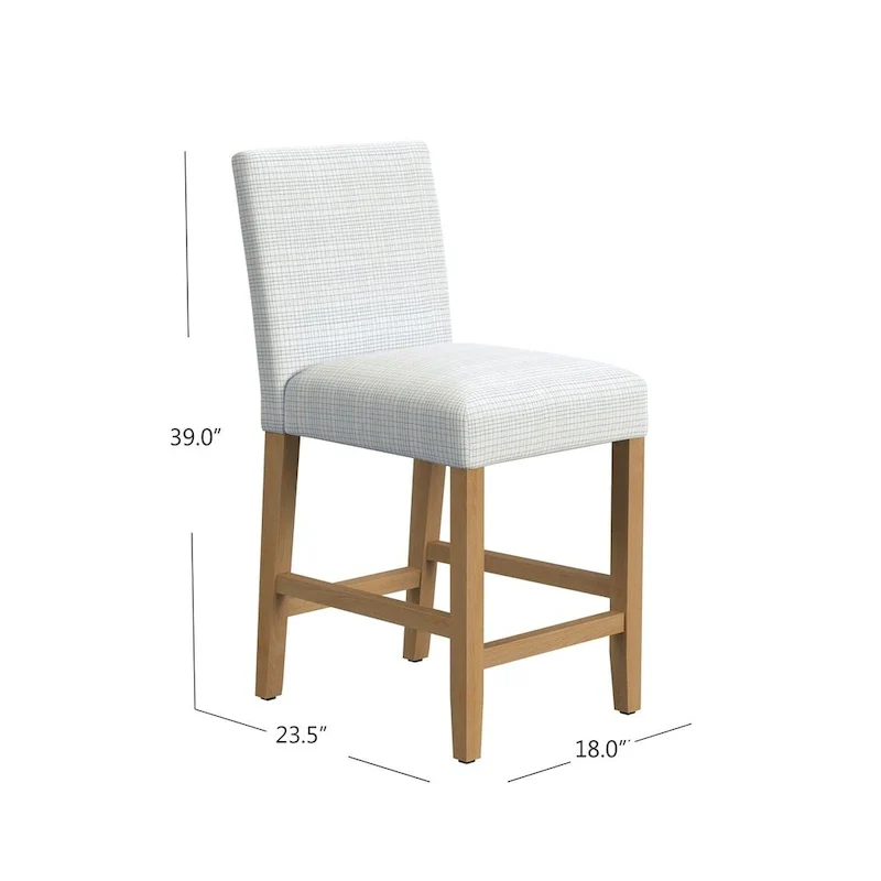 Cream Mini Grid / Light Sage Mini Grid Upholstered Low-Back Counter Stool – Single, Counter Height