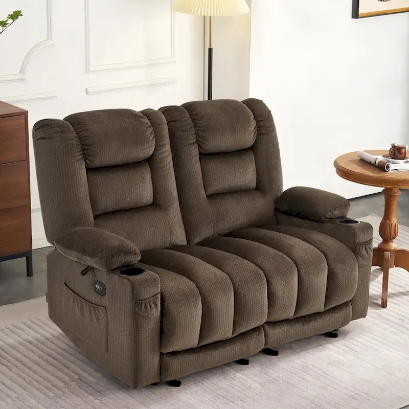 MCombo Power Reclining Loveseat Sofa with Heat and Massage, Fabric PR648