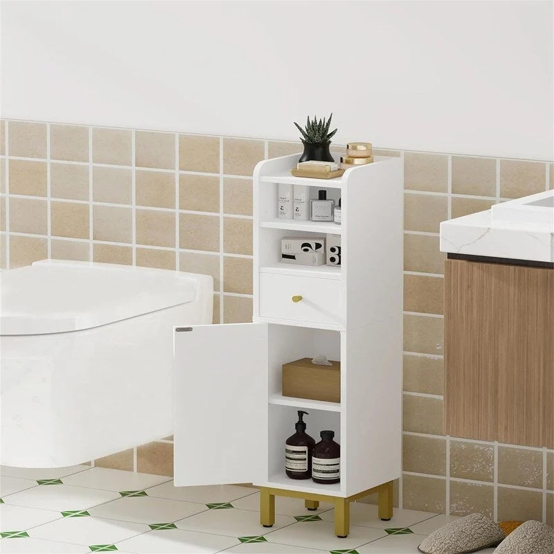 Corner Floor Cabinet with Drawers and Doors - 7.9D x 7.9W x 33.5H