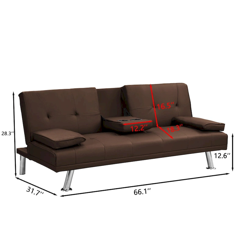 66.1 PVC Loveseat Sofa Bed with Wood Frame and Stainless Legs