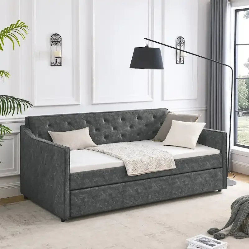 Twin Size Daybed with Twin Size Trundle Upholstered