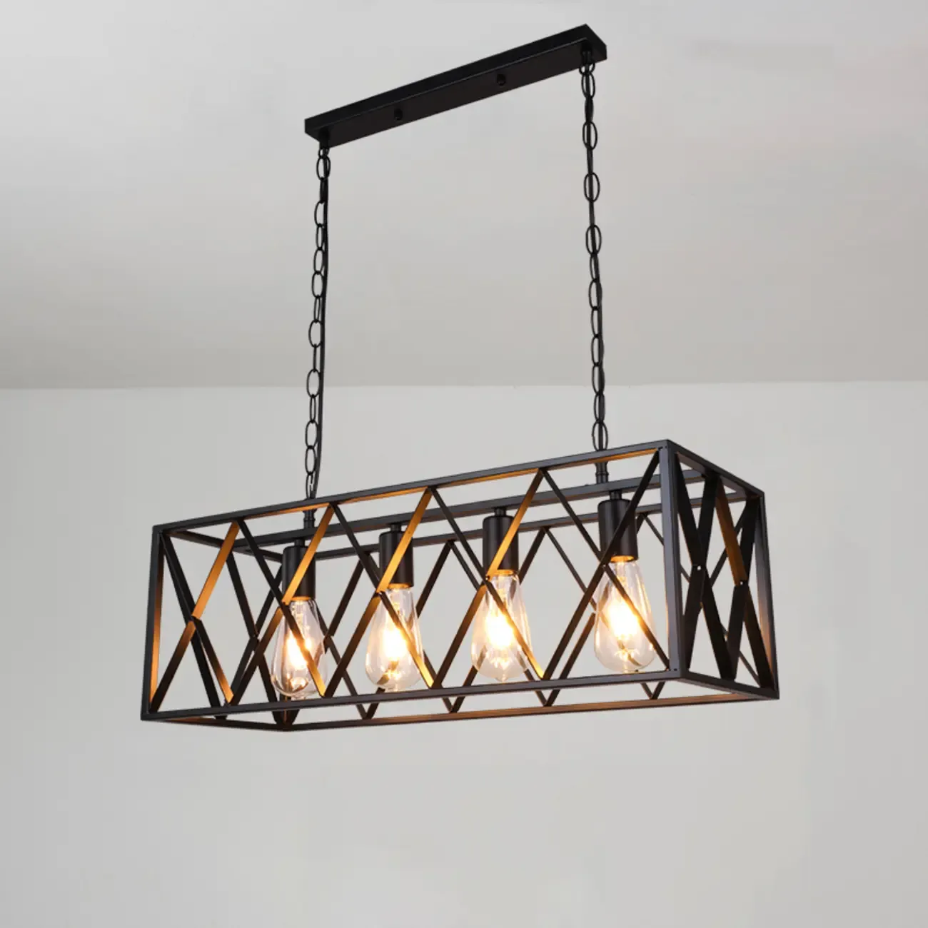 Industrial Rectangle Black 4-Light Kitchen Island Light