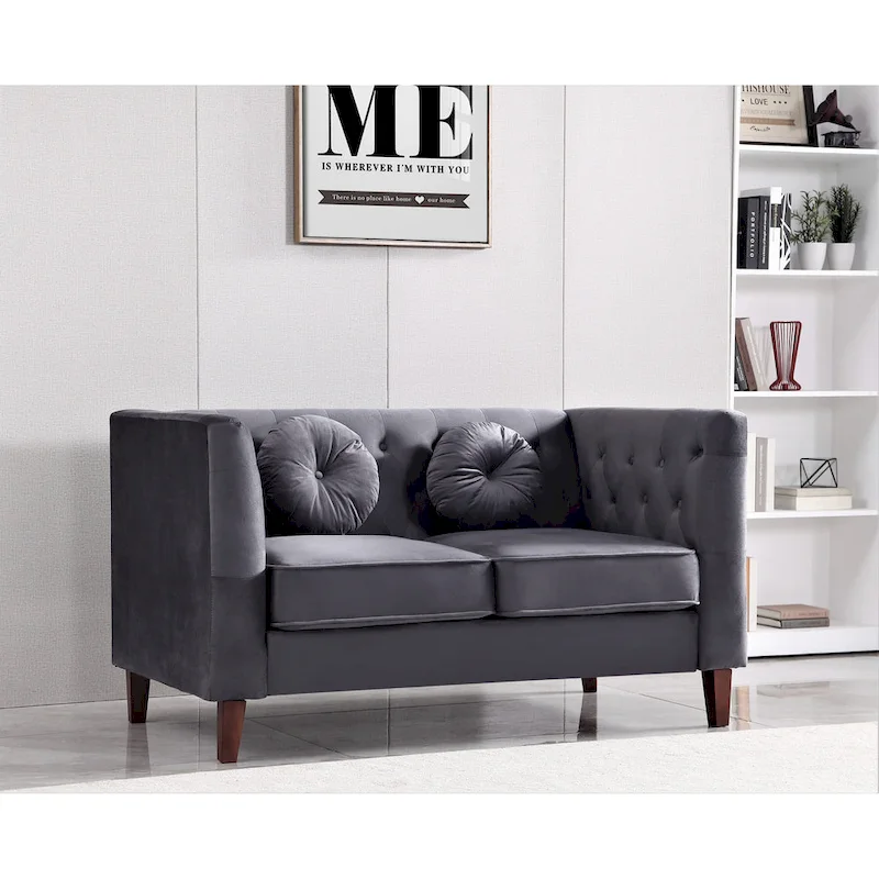 US PRIDE FURNITURE Velvet Classic Chesterfield Loveseat with Wood legs