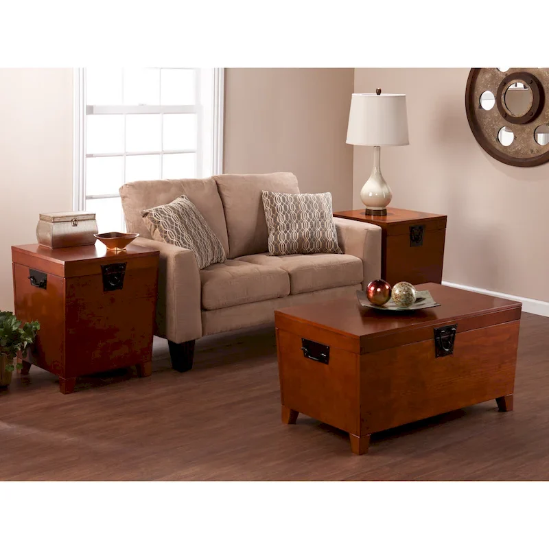 SEI Furniture Liatris Oak Wood Trunk Coffee Table and Set of 2 End Tables
