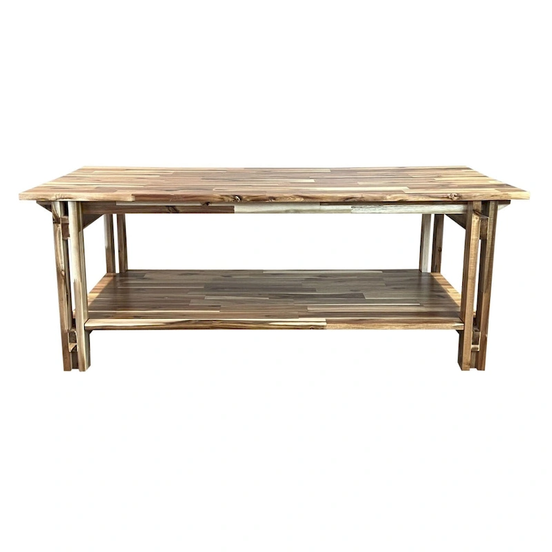 Acacia Wood Architectural Coffee Table with Shelf